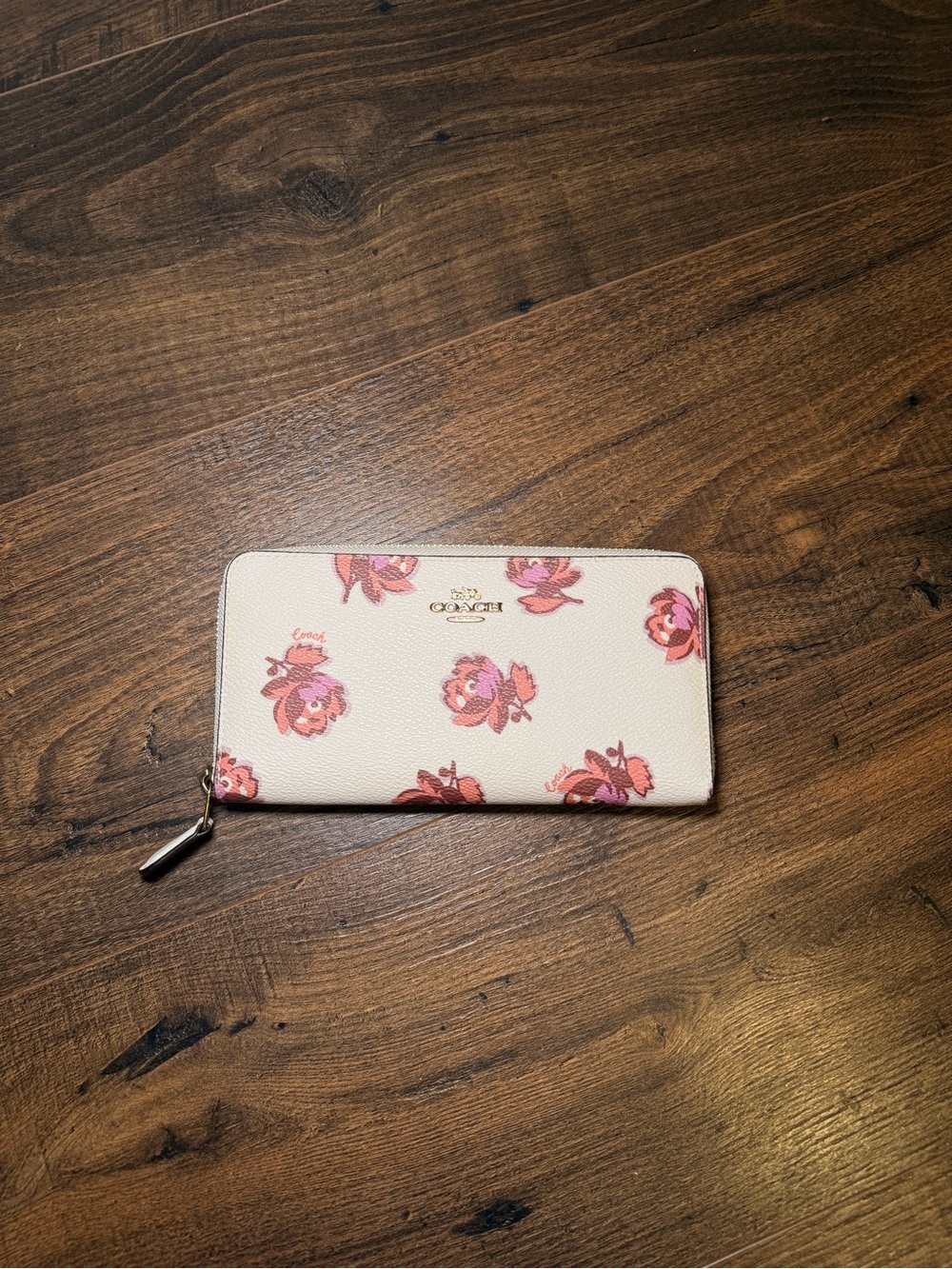 Coach Zip-Around Floral Wallet - Pink on Cream